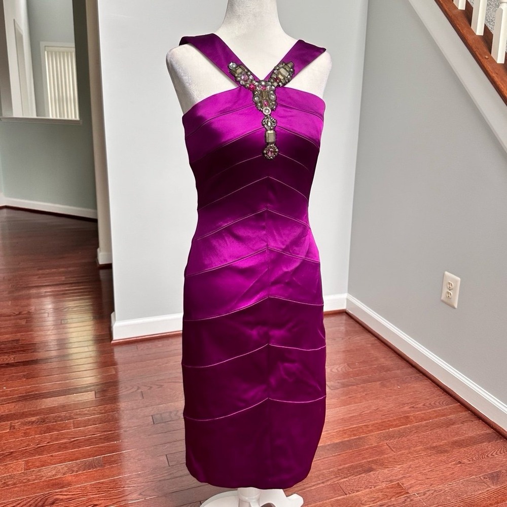 Vintage 2000s JAX Purple Bandage Bodycon Sexy Cocktail Dress Beaded Embellished‎